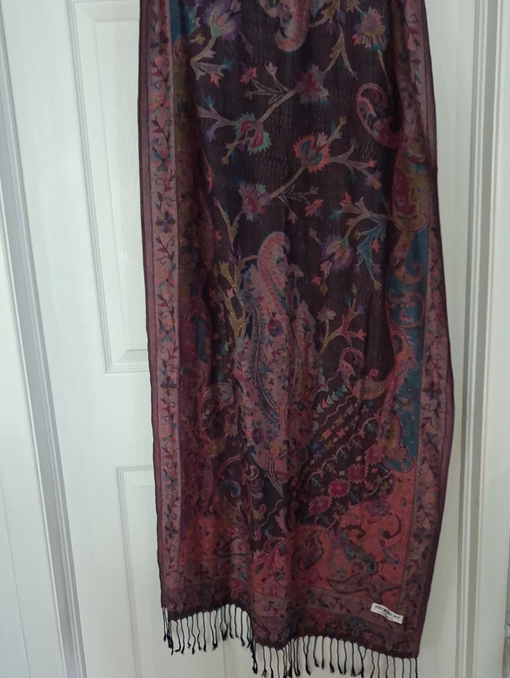 pashmina Burgundy Paisley Wrap with Teal and Pink Accents